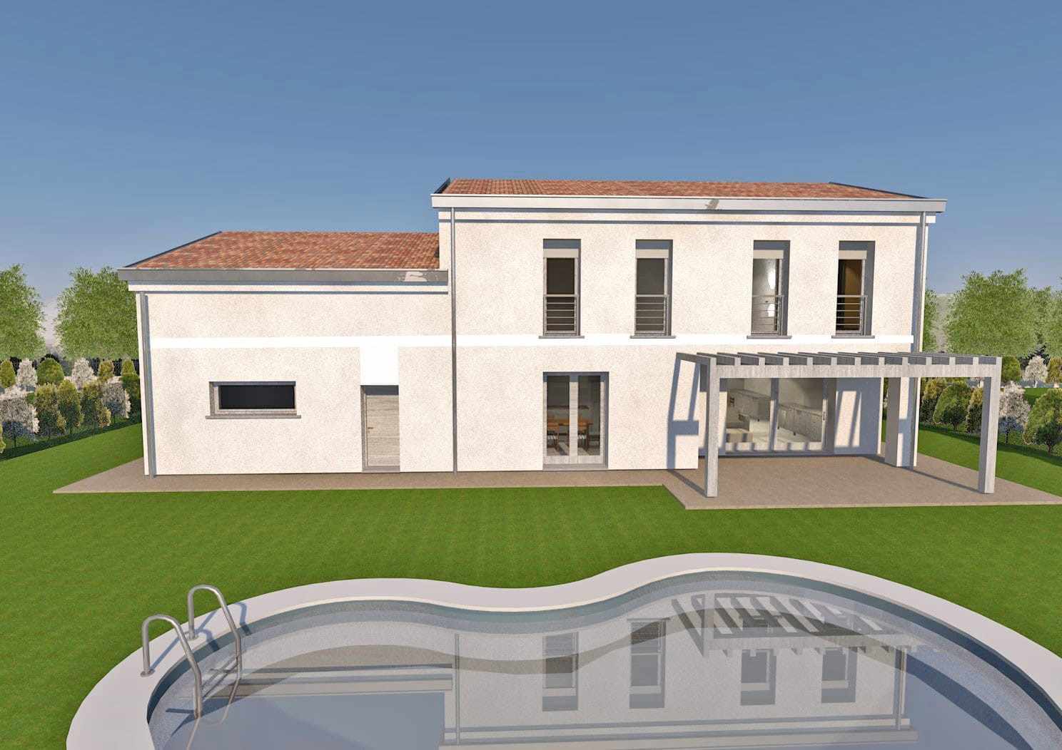 Villa in Legno in provincia di Padova con sistema costruttivo Platform-Frame e copertura con travi a vista